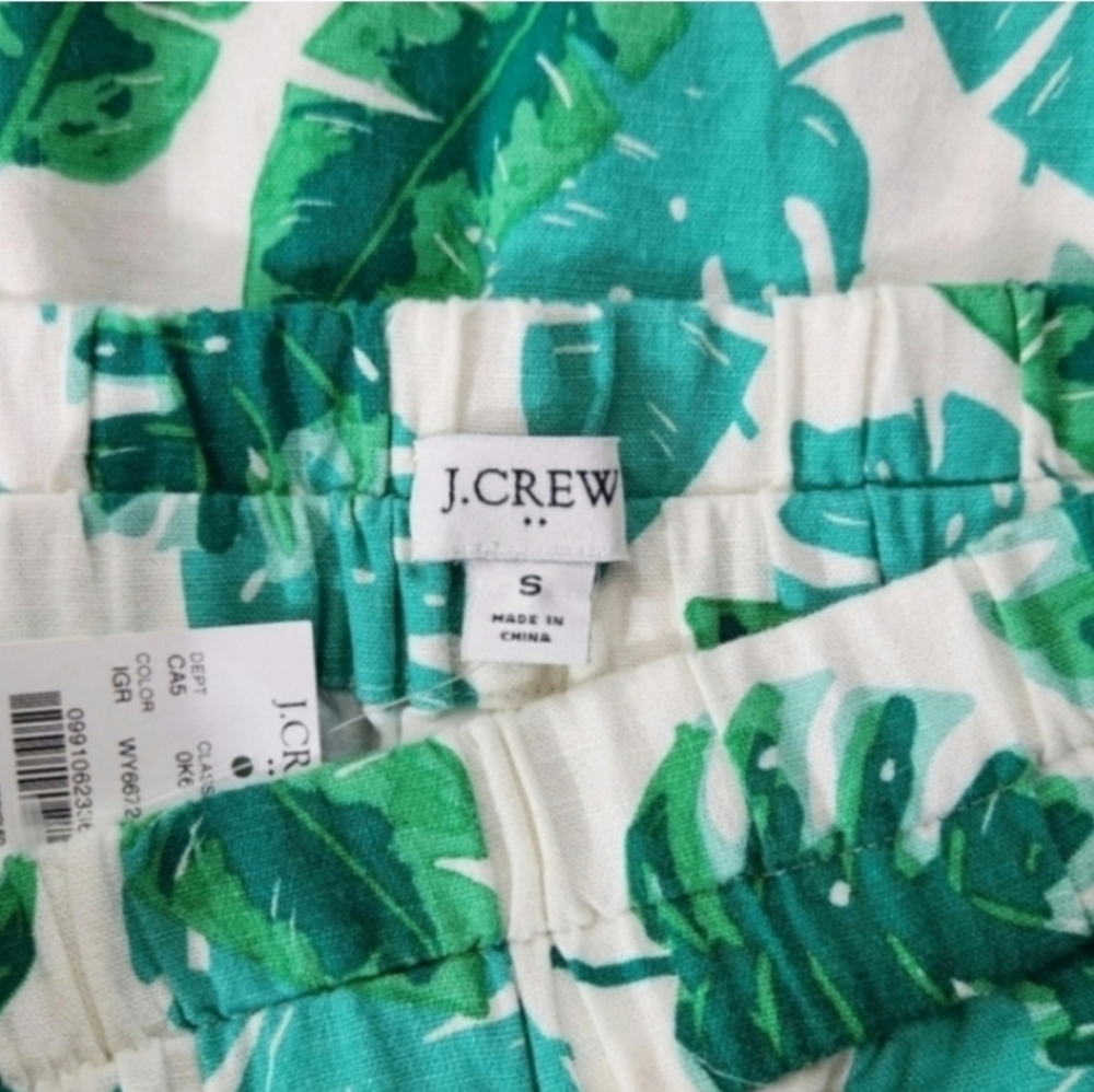 NWT J. Crew Linen Blend Tropical Monstera Print Pull On Skirt - Picture 6 of 8
